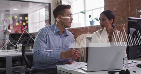Colleagues Discussing Data in Modern Office with Graph Overlay - Download Free Stock Images Pikwizard.com
