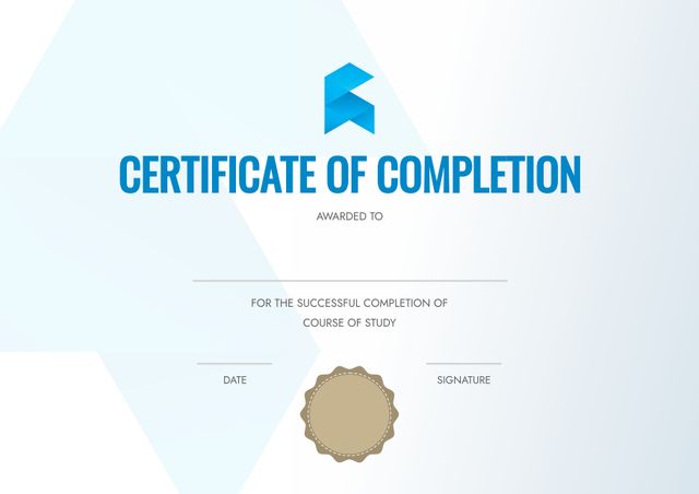 Blank Certificate of Completion Template with Modern Design - Download Free Stock Templates Pikwizard.com