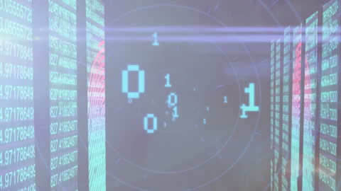 Abstract Digital Interface with Data and Binary Code Overlay