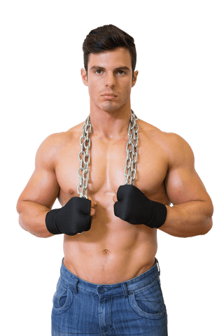 Transparent Muscular Man Poses Confidently With Chain