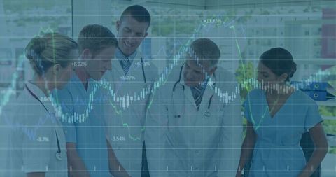 Medical team analyzing data trends innovative healthcare strategies