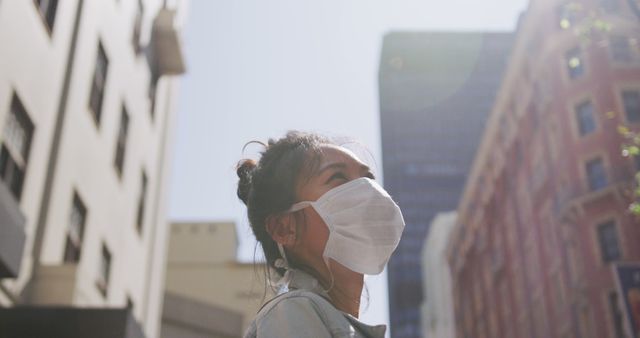 Woman Wearing Face Mask Walking City Street - Download Free Stock Images Pikwizard.com