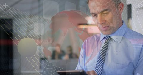 Business Professional Analyzing Data with Futuristic World Map Overlay - Download Free Stock Images Pikwizard.com
