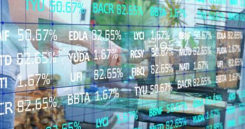 Businessman Analyzing Stock Market Data on Transparent Glass Screen