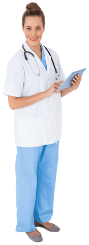 Transparent Image of Nurse Using Tablet in Uniform and Stethoscope - Download Free Stock Videos Pikwizard.com