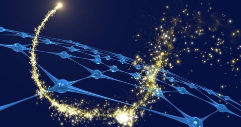 Abstract network of connections with glowing particles