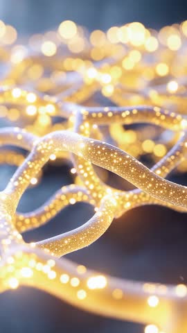 Pulling Back Revealing Futuristic Mesh Network Pulsing Golden Lights for Vertical Background