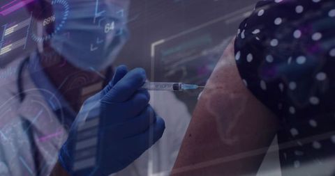 Healthcare Professional Administering Vaccine with Digital Overlay