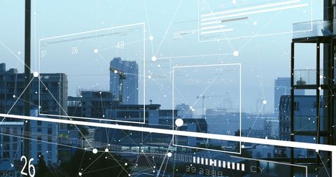Digital Data Overlay on Futuristic Urban Skyline