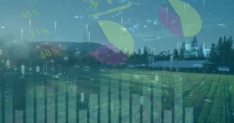 Data-Driven Farming Analytics Overlay Blend with Serene Countryside