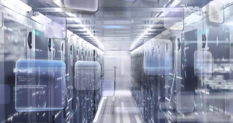 Futuristic Data Center with Digital Interfaces