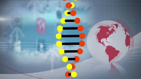 Digital DNA Helix and Globe with Financial Background