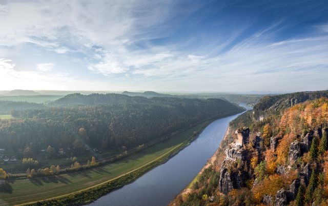 Scenic Aerial View of Elbe River Valley with Autumn Foliage - Download Free Stock Photos Pikwizard.com