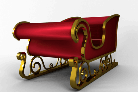 Red and gold santa's sleigh illustration on transparent background