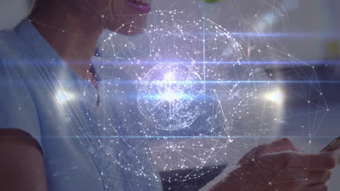 Digital Connections Globe Around Woman using Smartphone
