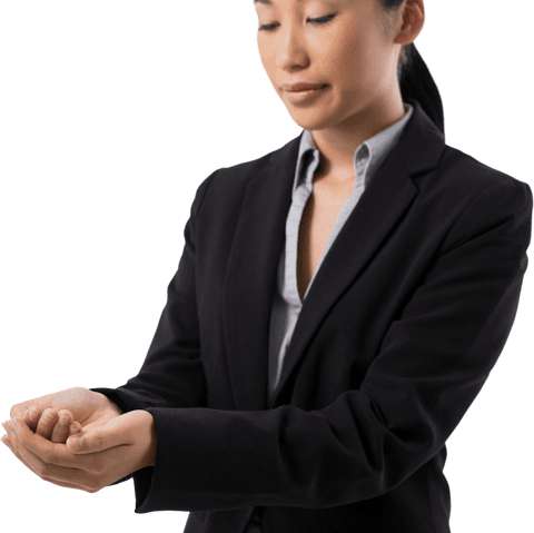 Businesswoman Pouring with Hands Cupped Transparent Background