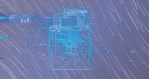 Digital Padlock with Biometric Circuit Board Animation