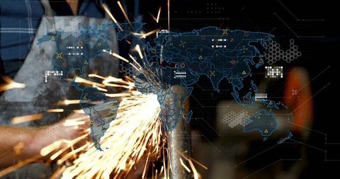 Industrial Metalworking with Data Visualization Overlay