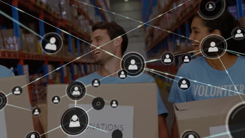 Warehouse Volunteers Celebrating Teamwork and Connectivity