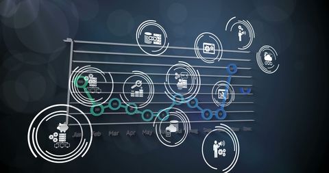 Futuristic digital business analysis with charts and icons