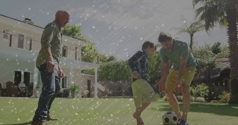 Family Enjoying Soccer Game in Cozy Backyard During Sunny Day