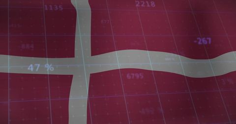 Danish flag overlay with financial data and graph representation