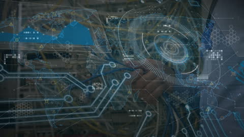 Global Connections and Digital Interface on Wireframe Globe