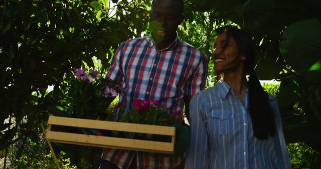 Happy Couple Gardening with Flower Basket - Download Free Stock Images Pikwizard.com