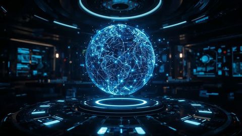 Futuristic Holographic Globe in High-Tech Control Room