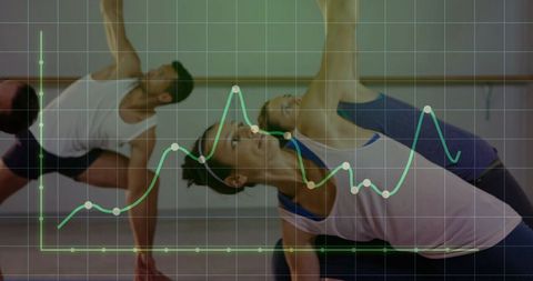Group Fitness Class Performing Side Bend Stretch for Flexibility and Mobility, Data Overlay
