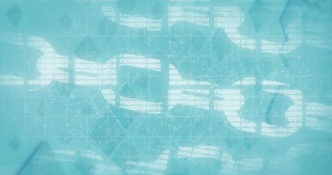 Abstract blockchain network & binary codes on green background