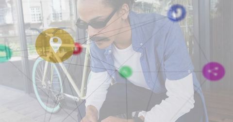 Modern urban lifestyle with digital connectivity overlay