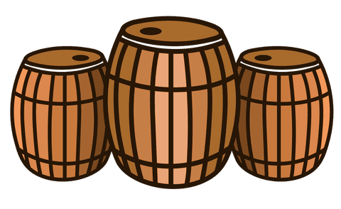 Three wooden barrels illustration on transparent background