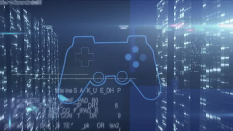 Game Controller Icon with Digital Data Flow