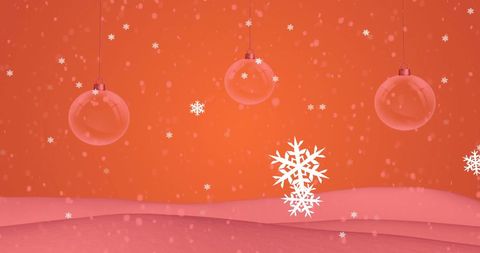 Festive Christmas Baubles with Snowflakes on Vibrant Red Background