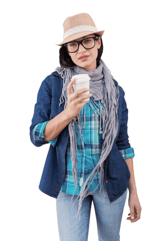 Young Woman Enjoying Coffee on Transparent Background
