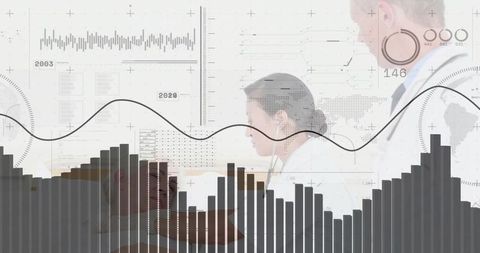 Doctors Analyzing Digital Data with Futuristic Interface Overlay