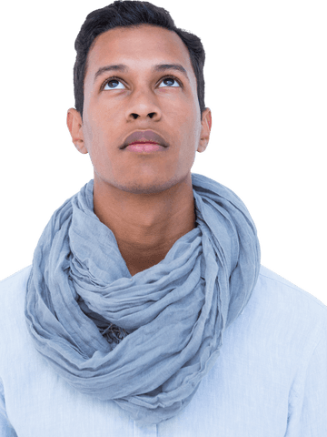 Transparent Portrait of Man Looking Upward Thoughtful Expression