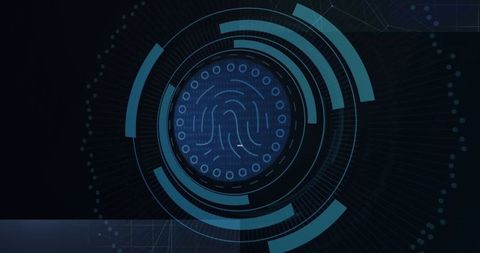 Futuristic Digital Fingerprint Interface with HUD Elements