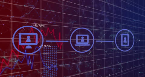 Digital Flowchart Interface with Graphs Highlighting Business Growth