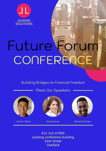 Finance Business Conference Flyer With Cityscape And Speaker Photos - Download Free Stock Videos Pikwizard.com