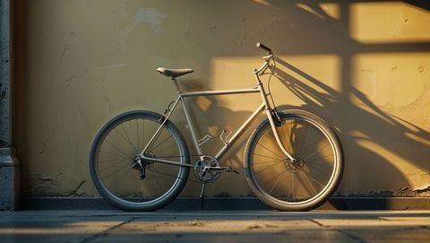 Vintage urban bike with grid shadows in corridor