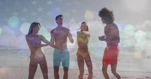 Friends Celebrating Summer on Beach with American Flag - Download Free Stock Images Pikwizard.com