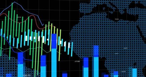 Dynamic Financial Data and Analytics Visual on Digital Screen