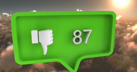 Green Thumbs-Down Icon Over Clouds with Sunset Lighting