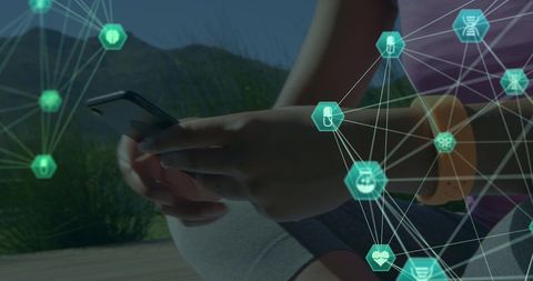 Digital healthcare interaction with smartphone and medical icons