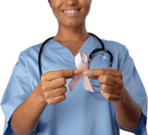 Transparent Nurse Holding Pink Ribbon for Breast Cancer Awareness