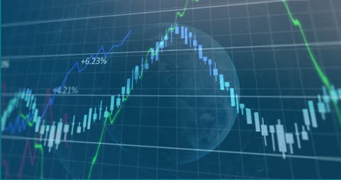 Animated Financial Graphs and a World Map Highlighting Global Markets