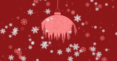 Festive Red Christmas Bauble with Falling Snowflakes