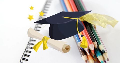 Symbolic Education Icons with Pencils and Graduation Cap - Download Free Stock Images Pikwizard.com
